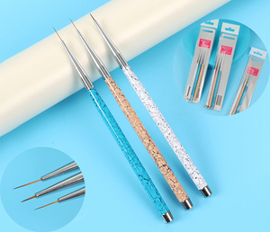 Lot de 3 pinceaux liner pour nail art, poignée métallique à motif floral, virole sertie, nylon, pour peinture fine, décoration d'ongles en gel, stylo de manucure professionnel - Product Image 5