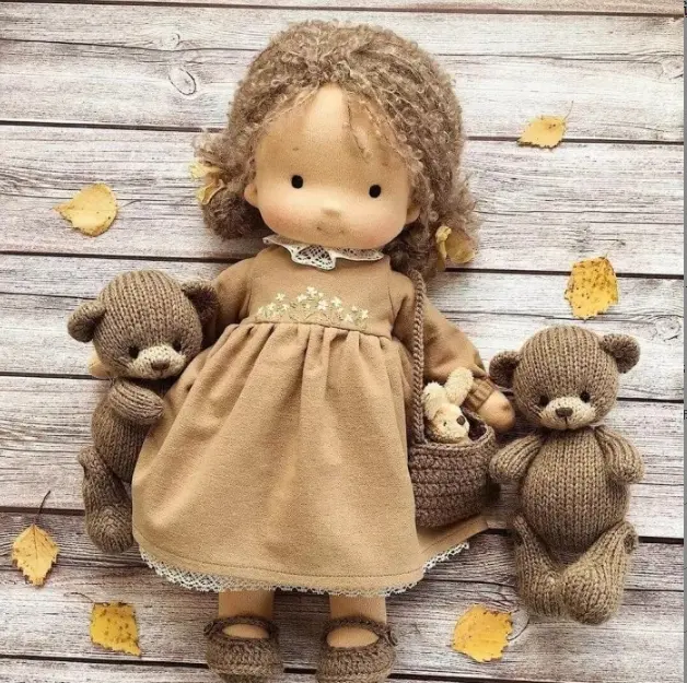 Girl Gift Classic Brown Custom Rag Doll Toy Handmade