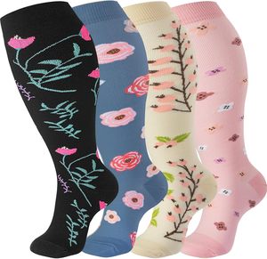 Calcetines de Compresión hasta la Rodilla con Diseño Floral, Soporte Graduado para Pantorrillas Anchas, Calcetines Deportivos para Viajes y Recuperación para Hombres y Mujeres - Product Image 1
