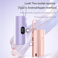 Mini Power Bank de 5000mAh, Portátil, con Cable Integrado, Cargador, Batería Externa, Enchufe Integrado, Carga Rápida, Deslumbrante