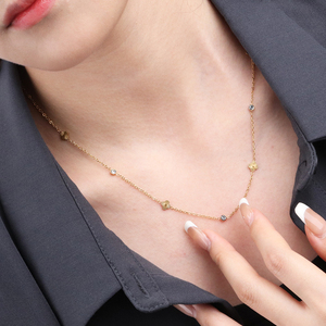 Chris April minimalista 316L Acero inoxidable trébol de cuatro hojas claro circón cuentas satélite cadena collar - Product Image 4