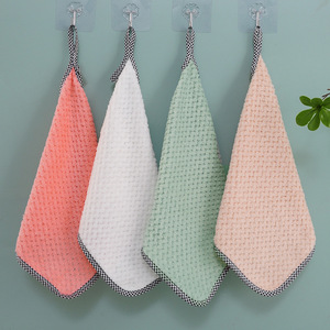 Cleaning Cloth <b>Square</b> Absorbent With Hanging Rope For Kitchen Dishwashing Multi Color Lattice Pattern - Product Image 2