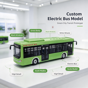 Modellino in Scala di Autobus Urbano Blu, Replica in Plastica ABS di Veicolo per Trasporto Pubblico, Finestrini Neri, Porte Gialle, Attrezzatura sul Tetto, Base Espositiva - Product Image 3