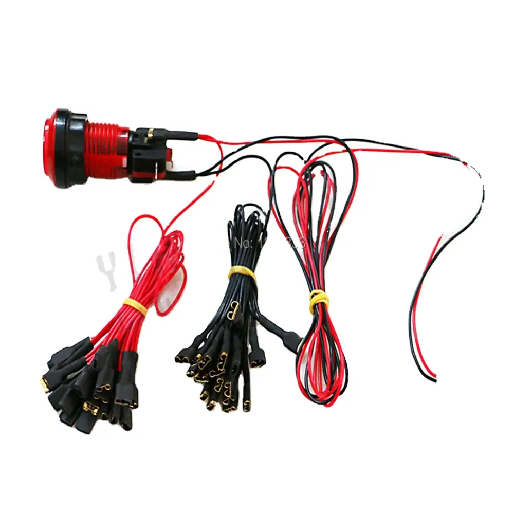 Arcade push button LED lights wire harness 6.3mm quick connector and spade type connector
