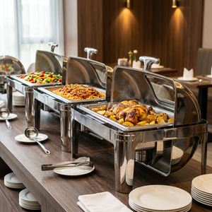 XINGPAI Vente en gros Réchauffeur d'aliments de luxe Réchaud en acier inoxydable pour hôtel commercial et restauration Ensemble buffet avec couvercle argenté - Product Image 1