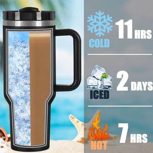 Disponibile negli Stati Uniti: Bottiglia d'Acqua H2.0 Nera Senza BPA da 40 Oz, Tazza da Viaggio con Rivestimento in Polvere, Bicchiere da Auto da 40 Oz con Manico - Product Image 3