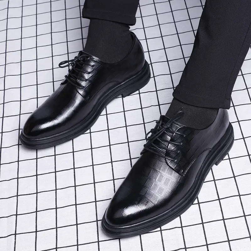 Classic Fashion Men's Business Formal Shoes Genuine Cow Leather Oxfords with Height Increasing and Light Features