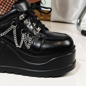 Spring New Lace-Up Punk Style Wedge Heel Shoes Thick-Soled Large Size Platform Shoes for Small Women - Product Image 4