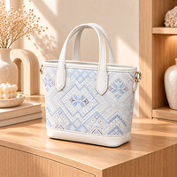 Sac fourre-tout décontracté en satin tissé à rayures brodées, inspiré du patrimoine, avec fermeture éclair, pour femme et jeune fille, mini sac traditionnel moderne avec bandoulière amovible