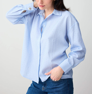 Factory Custom Women's 100% Cotton Poplin Floral Shirt Spring Summer Casual Comfortable Turn-<b>Down</b> Collar Oversized Eco-Friendly - Product Image 3