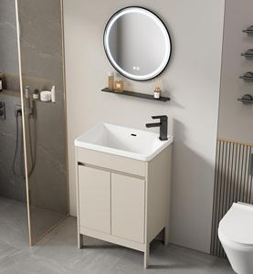 Meuble-lavabo de salle de bain sur pied en PVC avec un seul lavabo et miroir, armoire de salle de bain pour la réduction des tarifs - Product Image 4