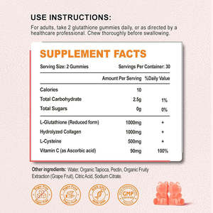 Gomitas de L-glutatión Puro Halal, Suplemento Vegano para Blanquear y Aclarar la Piel, Antienvejecimiento y Antioxidante, Marca Privada OEM/ODM - Product Image 2