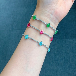 Minimalist Trendy Jewelry Eco-friendly Copper Emerald Green Paraiba Cubic Zirconia Designer <b>Bracelet</b> for Premium Gift - Product Image 3