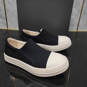 2026 New Premium Black White Two-Tone Slip-On Sneakers Thick Sole <b>Canvas</b> Casual Platform Loafers - Product Image 1