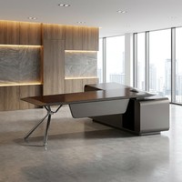 Bureau de PDG en placage de bois de palissandre laqué cristal, MDF E1, avec hub d'alimentation, mobilier de luxe pour dirigeant