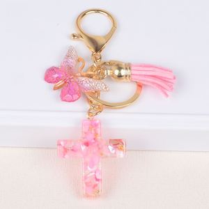 Wholesale Resin Bag Pendant <b>Key</b> <b>Chain</b> Trinket Accessories Gift Butterfly Jesus Christian Cross Charms Keychain With Tassels - Product Image 5