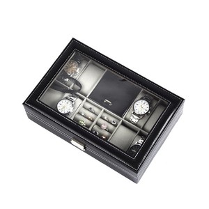 Hot Sale 8 + 2 Slot Multifunctionele Pu Lederen Horloge Sieraden Doos Met Transparant Venster Voor Ringen Oorbellen Horloges - Product Image 3