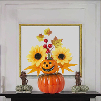 Décoration d'Halloween : Ensemble de feuilles d'érable artificielles et de citrouilles pour l'automne, la récolte et Thanksgiving, arrangement de scène, impression personnalisée pour adultes