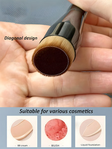 Single Black Slanted Foundation Contour Brush Double Sided Nylon Hair Professional Travel Face <b>Makeup</b> <b>Tool</b> - Product Image 1