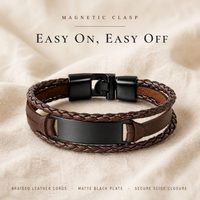 Bracelet unisexe en cuir tressé multicouche personnalisé style punk avec barre vierge en acier inoxydable gravable pour logo personnalisé