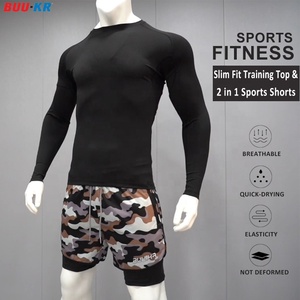 Shorts de sport pour hommes Buker en gros, logo personnalisé, séchage rapide, polyester, shorts de sport 2 en 1 en maille pour hommes - Product Image 2