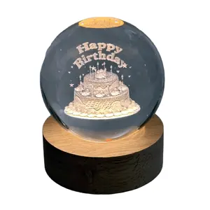 Luminous Crystal Ball Happy Birthday Image 3d Night Lights Rotate Starry Sky Projector Lamp Stereoscopic Image Glass Ball