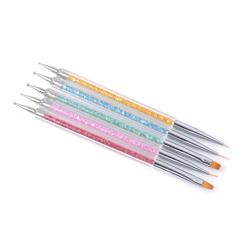 5pcs/set Nail Art Brushes Double Ended Nail Liner Brush Dotting Pen Acrylic Nail Art Point Drill Drawing Tools