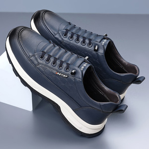 Chaussures en cuir décontractées pour hommes, couleur kaki, talon bas, semelle épaisse, semelle souple, antidérapantes, style jeune, chaussures robustes - Product Image 2