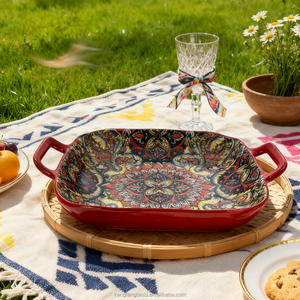 Bohemian phong cách gốm tráng miệng Tấm Nhà hàng làm cỏ Bộ đồ ăn Sứ tấm ăn tối Bộ đồ ăn - Product Image 1