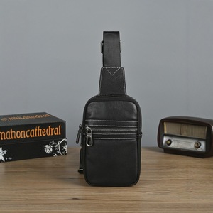 Men's Chest <b>Bag</b> Black Genuine Leather Waterproof Casual Everyday Use Spring 2024 - Product Image 4
