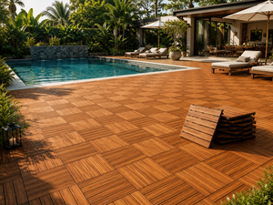 Interlocking Square Wood <b>Plastic</b> Composite Decking <b>Tiles</b> with Grooved Edge for Outdoor Use Waterproof Modern Design - Product Image 6