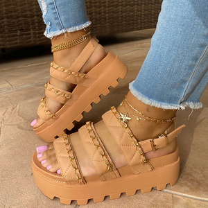 Chaussures de gladiateur d'été à semelle épaisse pour femmes, antidérapantes, à la mode, avec sangle à boucle, chaîne dorée, grande taille 10.5 - Product Image 2