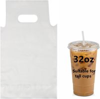 Sac de transport jetable et recyclable en plastique HDPE avec poignée pour un seul gobelet, idéal pour les boissons à emporter, comme les grands gobelets à café ou à thé