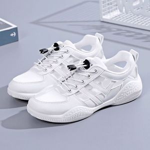 Zapatillas Deportivas Blancas de Malla Transpirable para Mujer, con Cordones Delanteros, Color Sólido, Diseño V-V - Product Image 1