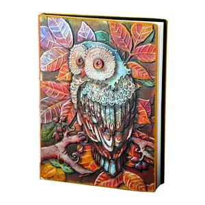 Цветной винтажный креативный рельефный кожаный 3d-блокнот с рисунком совы, тонкий рельефный дневник, журнал для путешествий