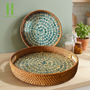 Bandeja de Servicio Rústica de Lujo, Hecha a Mano, de Ratán y Madreperla, Decorativa, Ecológica, Duradera, con Forma Personalizada y Color Personalizado - Product Image 1