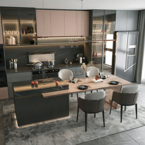 Ensemble de meubles de <span class=keywords><strong>cuisine</strong></span> modulaires haut de gamme en pierre frittée, panneaux muraux cannelés sans poignées, directement de l'usine - Product Image 2