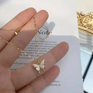 Flash diamant papillon double couche collier femmes type géométrique naturel simple collier nu net célébrité ins simple coll