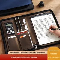 Carpeta Multifuncional Azul A4 con Cierre, Bolsa con Tablero de Escritura, Portadocumentos de Negocios, Bolsa de Cuero con Doble Compartimento