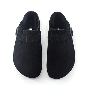 Fashion Handmade Warm <strong>Black</strong> Suede <strong>Slippers</strong> Soft Cork Sole Buckle Branded Indoor Outdoor Women Men Shearling Sandals Wood Shoes - Product Image 2