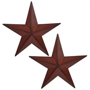 3pieces Red Barn Star Texas Stars Art-Metal Stars for Outside Rustic Vintage Western Country Home Farmhouse Wall Decor
