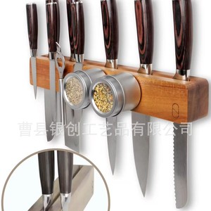 Wooden Magnetic Knife Rack <b>Wall</b> <b>Mounted</b> Kitchen Knife Holder Storage <b>Shelf</b> With Spice Containers - Product Image 2
