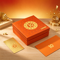 Boîte cadeau or orange 10e anniversaire, boîte rigide carrée personnalisée, écologique, haut de gamme, logo en feuille métallisée, impression UV géométrique, magnétique
