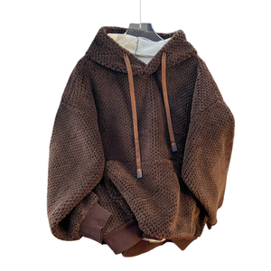 เสื้อสเวตเชิ้ตมีฮู้ดผู้หญิงแบบไม่มีป้ายยี่ห้อ ทรงหลวม บุขนหนานุ่ม อุ่นสบายสำหรับฤดูใบไม้ร่วงและฤดูหนาว ผลิตจากโพลีเอสเตอร์ พร้อมดีไซน์ลายนูน 3 มิติ - Product Image 5