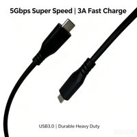 Cable USB 3.0 Tipo C, 5Gbps Sincronización de Datos, 3A Carga Rápida, Cable Tipo C a Tipo C Resistente para Laptop, Teléfono Móvil, Tablet, SSD