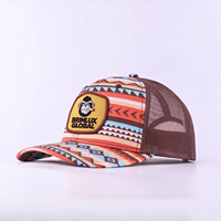 Casquette Trucker Homme OEM à Visière Courbe Style Aztèque, Imprimée, avec Patch Cowboy Personnalisé, Dos en Maille, Vintage, Western, de Baseball, Sportive