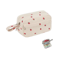 Trousse à crayons tendance beige fraise avec grande fermeture éclair, grande capacité, pour fournitures scolaires, pour adolescents, filles, garçons, femmes, hommes