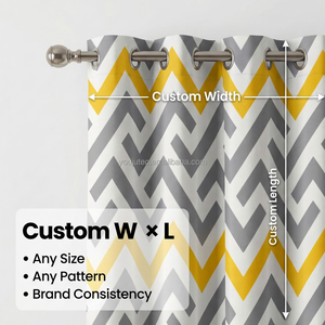 100% 遮光幾何学模様シェブロンカーテン イエローグレー 3D プリントデジタル断熱遮音グロメットドレープ 2 パネル - Product Image 4