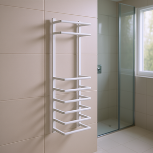 Toallero de Aluminio Blanco de 9.4x4.7x37.8 Pulgadas, Montado en la Pared, Diseño Minimalista para Baño, de Una Sola Capa, con 4 Barras Superiores - Product Image 2