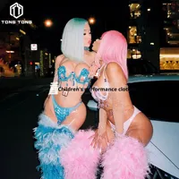Costume de performance sexy pour femmes, style européen et américain, pour soirée en boîte de nuit, 100% polyester, vêtements de danse exotiques, robe ornée de strass